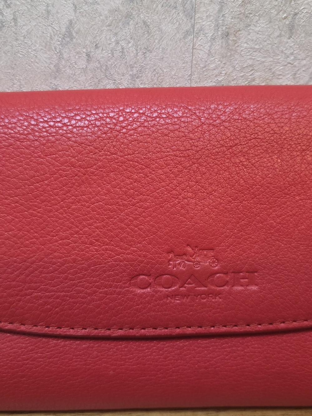 Coach Red Pebbled Leather Wallet with Embossed Logo